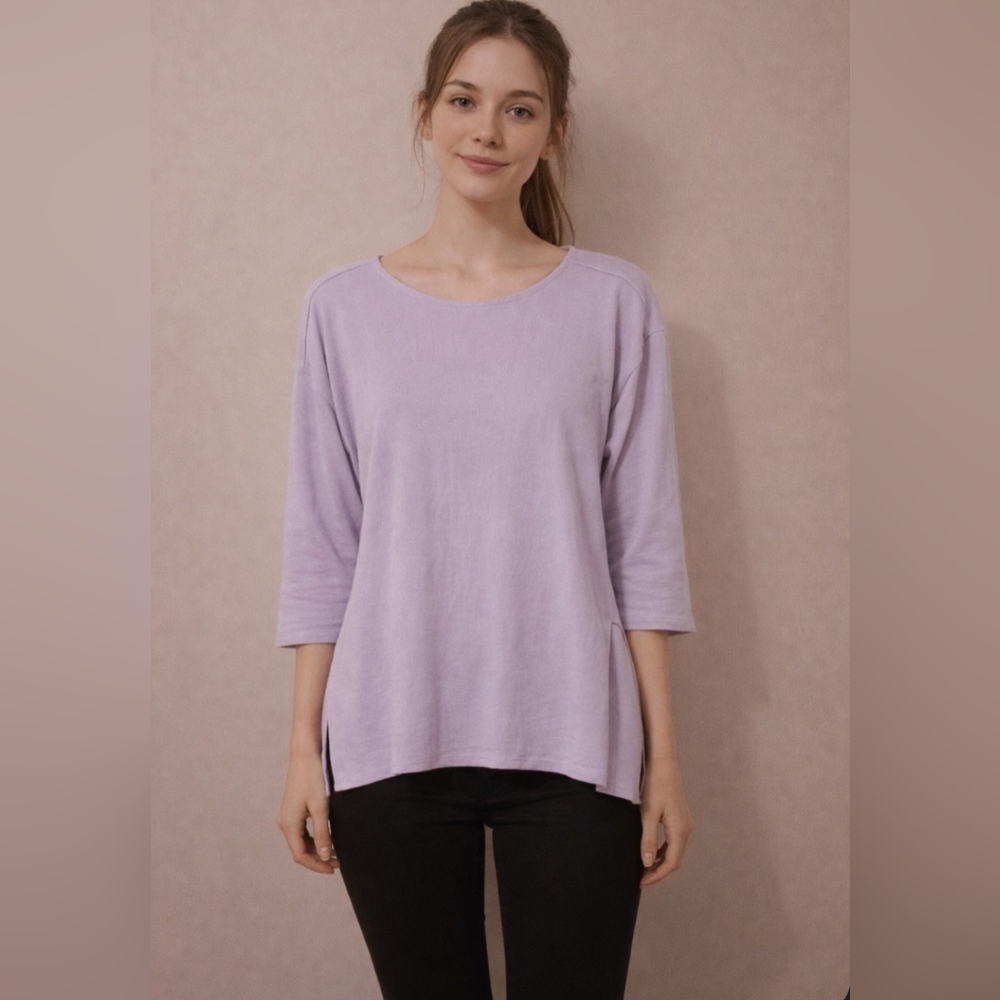 Mira Rae Lavender Soft Luxe 3/4 Sleeve High Low Tunic Top Small
